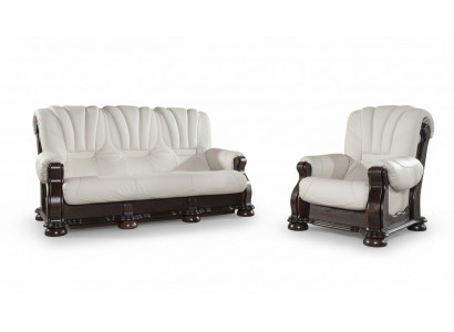 Leder Sofa Garnitur vun der Luxus Klass mat richtegem Holzgestell Garnitur 3+2+1