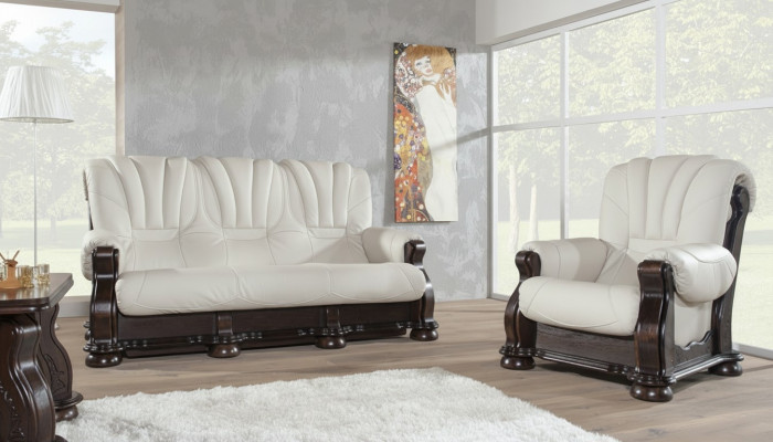 Lädersofagarnitur vun der Luxusklass mat echtem Holzgestell Garnitur 3+2 Sofa