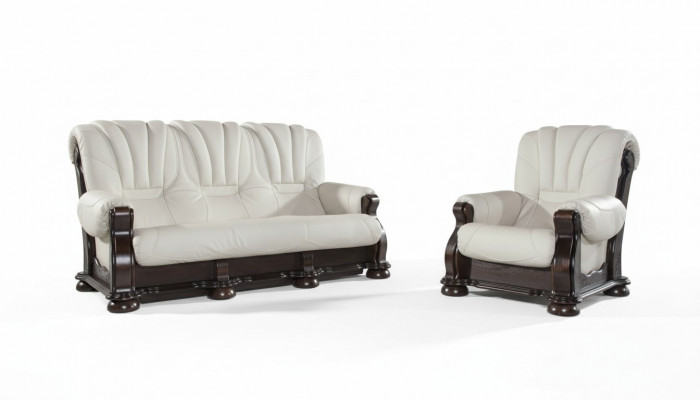 Lädersofagarnitur vun der Luxusklass mat echtem Holzgestell Garnitur 3+2 Sofa