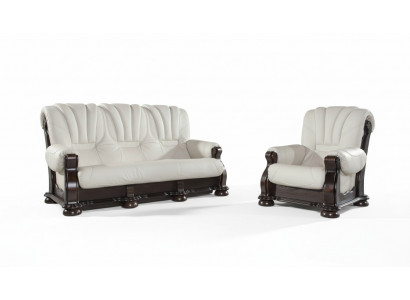 Lädersofagarnitur vun der Luxusklass mat echtem Holzgestell Garnitur 3+2 Sofa