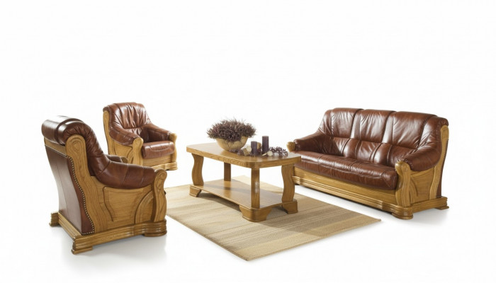 Antik Stil Ledersofa Couchesofa Garnitur 3+1+1 Sëtzer Italiniescht Lieder Polster