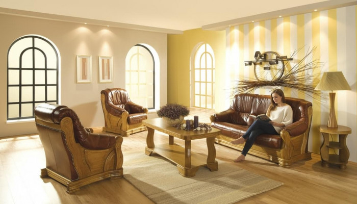 Sofa Dräisëtzer Klassesch Couch Polster 3 Sëtzer 100% Lieder Couchen
