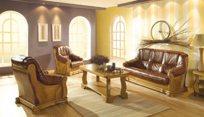 Sofa Dräisëtzer Klassesch Couch Polster 3 Sëtzer 100% Lieder Couchen