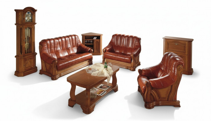 Wunnzëmmer Sofa-Sëtzgrupp Couch Polster Sëtz Sofa Lieder Holz 3+2+1 Set