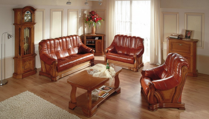 Antik Stil Lieder Sofa Couch Sofagarnitur 3+1+1 Sëtzer Lieder Italienesch Polster