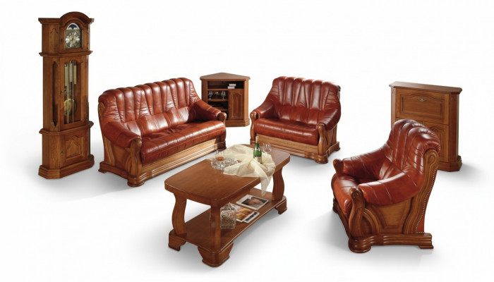 Antik Stil Lieder Sofa Couch Sofagarnitur 3+1+1 Sëtzer Lieder Italienesch Polster