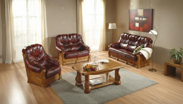 Klassesch Sofa Garnitur Couch Polster Sofa 100% Richtëgt Lieder Holz 3+1