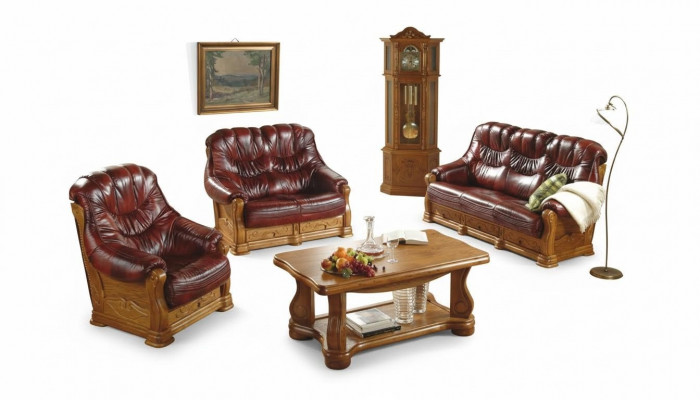 Klassesch Sofa Garnitur Couch Polster Sofa 100% Richtëgt Lieder Holz 3+1