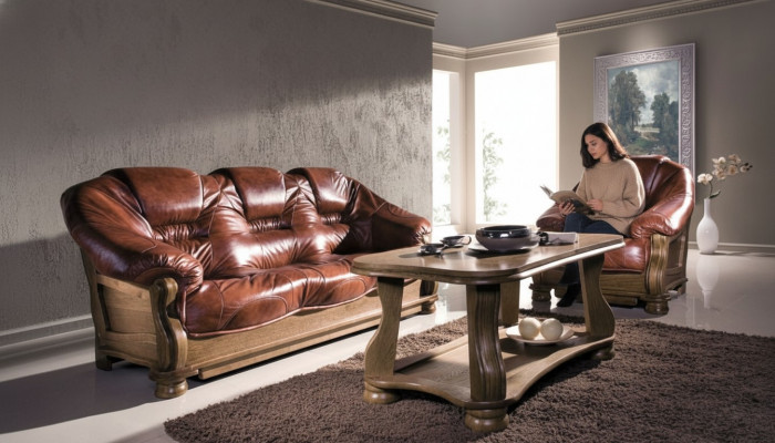 Klassesch Sofagarnitur Couch Polstersëtzer Garnitur Sofa Lieder Holz 3+2+2 Set