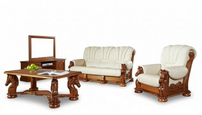 Klassesch Sofagarnitur Canapé Polster Sëtz Garnitur Sofa Lieder Holz 3+2+1 Set