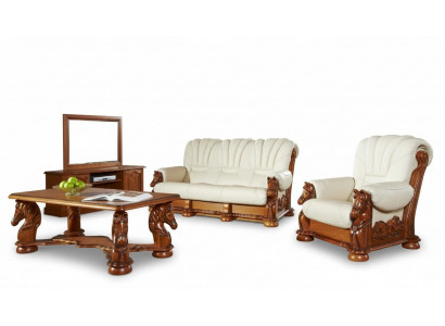 Klassesch Sofagarnitur Canapé Polster Sëtz Garnitur Sofa Lieder Holz 3+2+1 Set