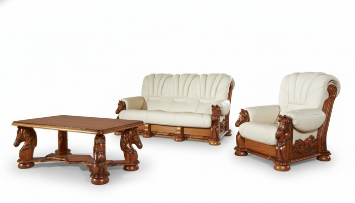 Klassesch Sofasett Couch Polster Sëtz Garnitur Sofa Lieder Holz 3+1+1 Set