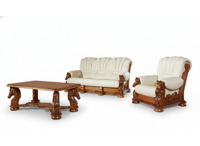 Klassesch Sofasett Couch Polster Sëtz Garnitur Sofa Lieder Holz 3+1+1 Set