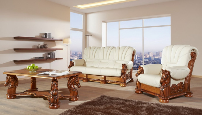 Klassesch Sofa Sëtzer Set Couch Polster Garnitur Sëtz Sofa Lieder Holz 3+2+2 Set