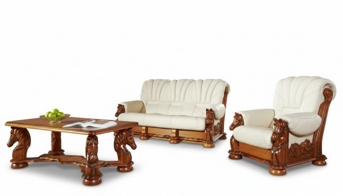 Klassesch Sofa Sëtzer Set Couch Polster Garnitur Sëtz Sofa Lieder Holz 3+2+2 Set