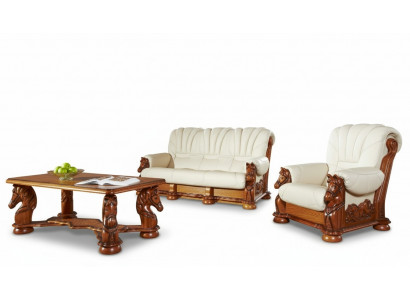 Klassesch Sofa Sëtzer Set Couch Polster Garnitur Sëtz Sofa Lieder Holz 3+2+2 Set