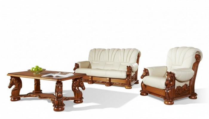 Wunnzëmmer Canapé-Set Couch Polster Sëtz Sofa Lieder Holz 3+2 Set