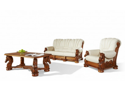 Wunnzëmmer Canapé-Set Couch Polster Sëtz Sofa Lieder Holz 3+2 Set