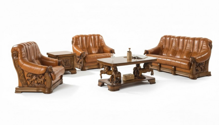 Klassesch Sofagarnitur Couch Polstersëtz Sofa Lieder Holz 3+2+2 Set Garnitur
