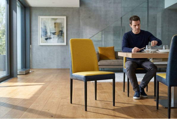 Stull 1x Iesszëmmer Polsterstull Fauteuil Fernseh Lounge Club Lieder Textil Giel