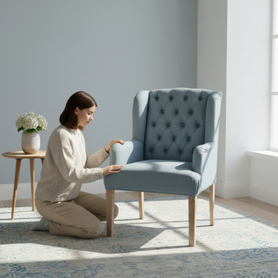 Blo Chesterfield-Stull Hotelausstattung Schéier gepolsterten Sëtz Stull Fauteuil