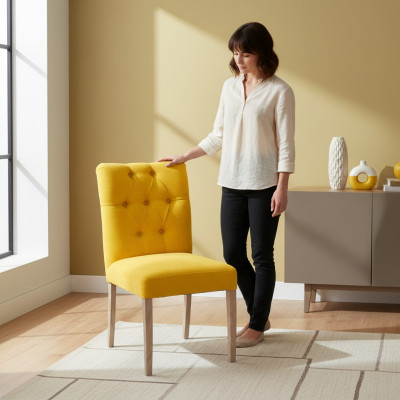 Designer giel Chesterfield Still Sëtzstull x2-Set