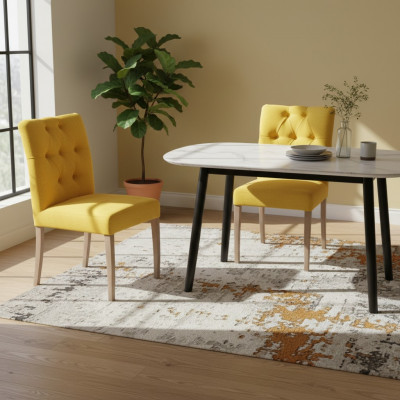 Designer giel Chesterfield Still Sëtzstull x2-Set