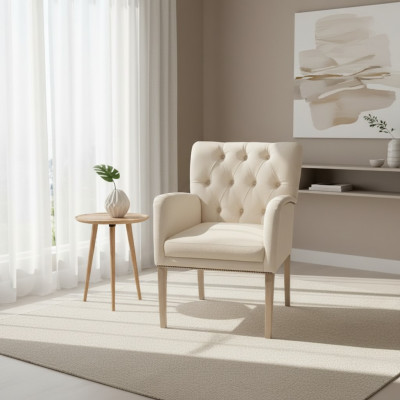 Modern wäisse Chesterfield gepolstert Fauteuil Einsëtzer Lehnstécker Textil Iesszëmmerstécker