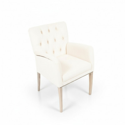 Modern wäisse Chesterfield gepolstert Fauteuil Einsëtzer Lehnstécker Textil Iesszëmmerstécker