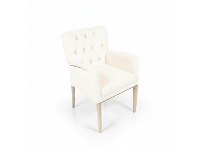 Modern wäisse Chesterfield gepolstert Fauteuil Einsëtzer Lehnstécker Textil Iesszëmmerstécker