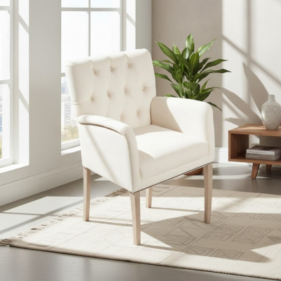 Wäiss Chesterfield Sëtz-Garnitur Iesszëmmer Grupp Stullen x4 Fauteuil Still