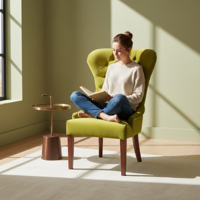 Klassesche Chesterfield Grénge Stull Sëtz Plofzessel Textil Lehnstull Still Stoff