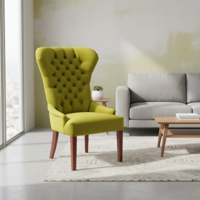 Klassesche Chesterfield Grénge Stull Sëtz Plofzessel Textil Lehnstull Still Stoff