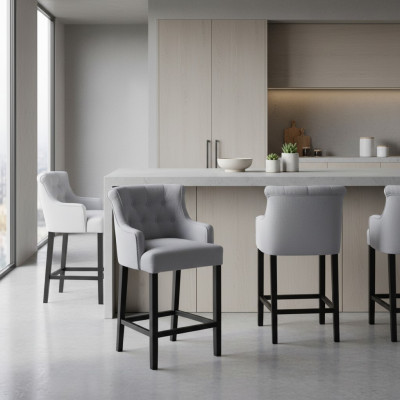 Grouss Barhocker Barstull Designer Stoff Design Loungestill Set vun 8.