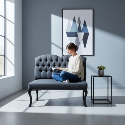 Chesterfield Bank Textil Sëtz Bänk Deko Restaurant Stoff Buttek Sofa Lieder