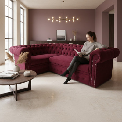 Eck-Couch Chesterfield Polstersofa Eck-Garnitur Samtpolstersëtz Eck-Sofas
