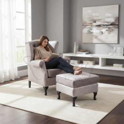 Hocker Beige Designer Luxus Hocker Polster Sëtz Textil Relax Niewestull Sofa