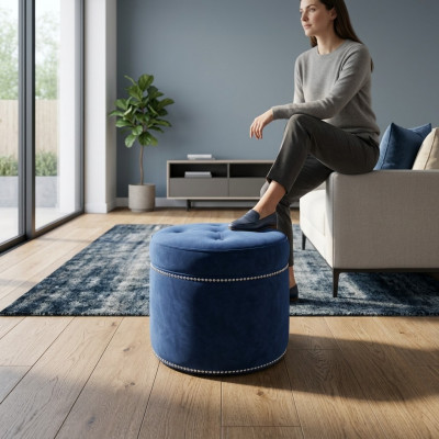 Chesterfield Pouf Textil Foussstell Rond Hocker Polsterhocker Sëtzhocker Sëtz Nei