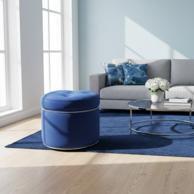 Chesterfield Pouf Textil Foussstell Rond Hocker Polsterhocker Sëtzhocker Sëtz Nei