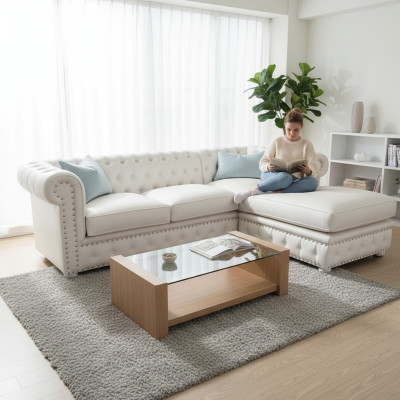 Sofa Samt Ecksofa Chesterfield Textil Stoff Eckcouch Polstersofa Eckgarnitur