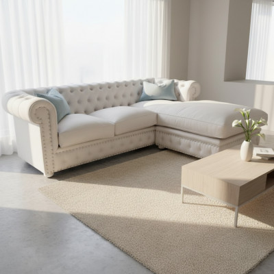 Sofa Samt Ecksofa Chesterfield Textil Stoff Eckcouch Polstersofa Eckgarnitur
