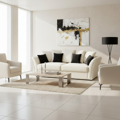 Klassesch Design Canapé Polster Sofa Drësëtzeger Stoff Canapéë Sofas 3 Sëtzeger
