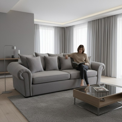 Sofa 3 Sëtzer Chesterfield Polster Klassesch Sofae Dräisëtzer Stoff Couchen