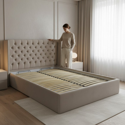 Chesterfield Bett Polster Duebel Hotel Deko Better Schlofzëmmer 180x200cm
