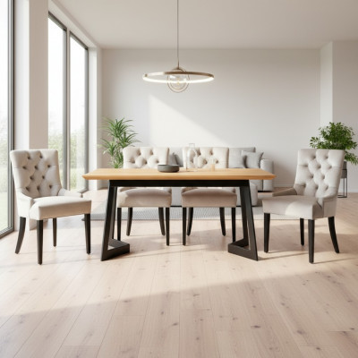Design Iesszëmmer Dësch + 4 Chesterfield Lehnstill Sëtz Grupp Stiller