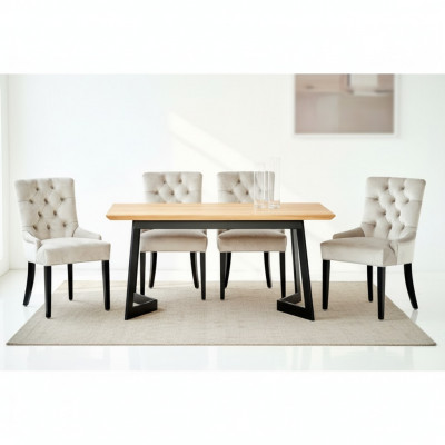 Braunen Holziesstësch mat Metallgestell Designer x6 Chesterfield Still Luxus 7-Teile Set