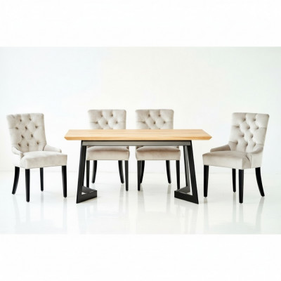 Braunen Holziesstësch mat Metallgestell Designer x6 Chesterfield Still Luxus 7-Teile Set