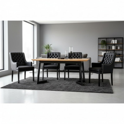 Designer Iesszëmmer Dësch 4 Chesterfield Lehnstill Sëtz Grupp Stiller