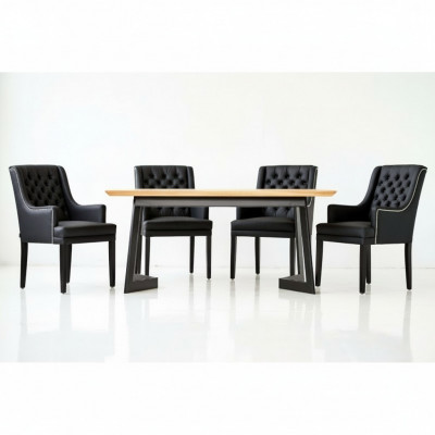Designer Iesszëmmer Dësch 4 Chesterfield Lehnstill Sëtz Grupp Stiller
