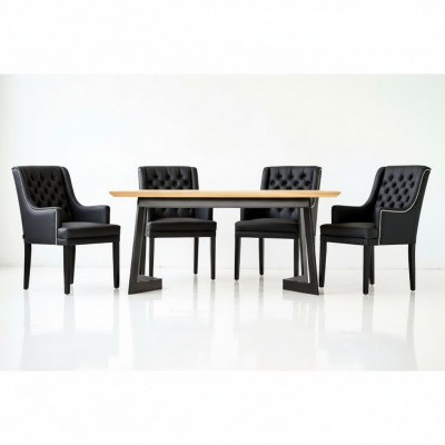 Modernen ovalen Iesszëmmerdësch Designer schwaarz Chesterfield Still 7-Deeler Set